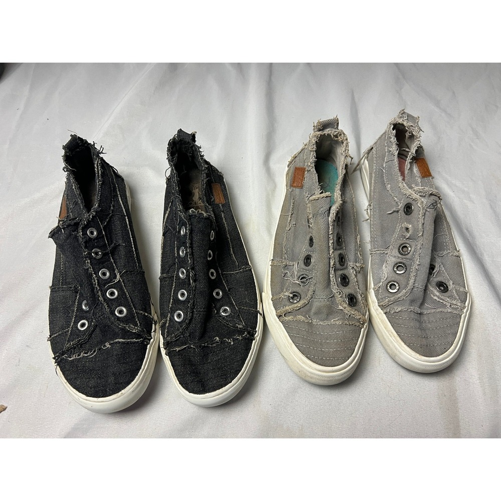 Corkys Denim Slip On Sneakers Bundle Black Grey Frayed Laceless Loafers 2 Pairs